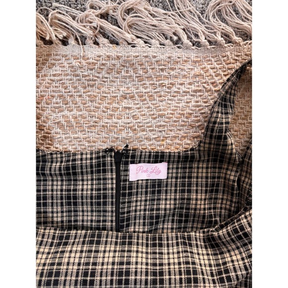 Pink Lily Plaid Mini Dress Square Neck Rachel Green Friends Style Small - Picture 3 of 6